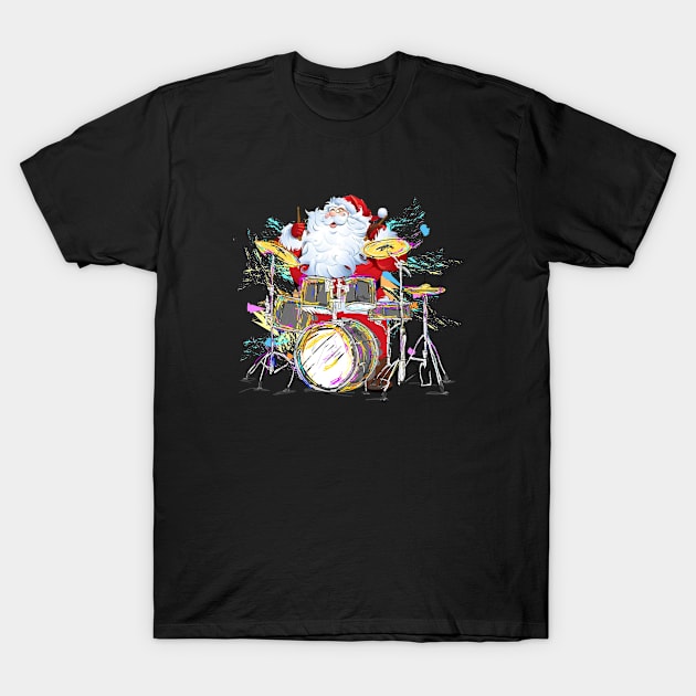 Christmas Santa Claus Playing Drums T-Shirt by Daysy1